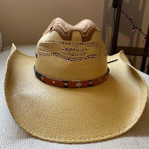Stylish Tan Cowboy Western unisex  Hat with Brown Accents